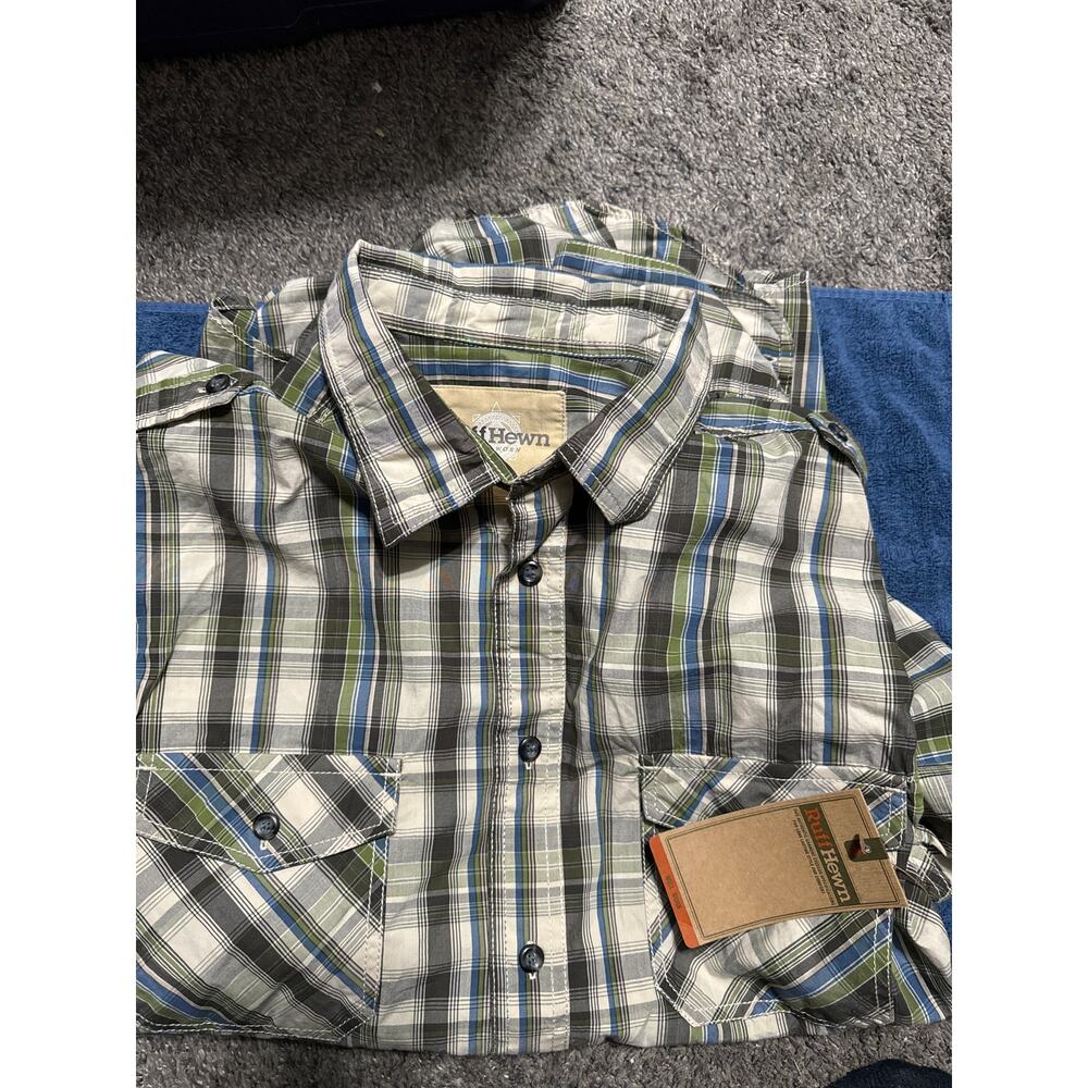 NWT Ruff Hewn Button Down Mens Shirt XL Brown/ Green Plaid Long Sleeve Collar